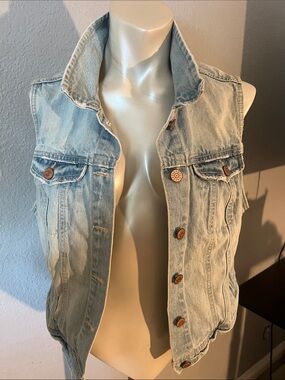 Divided Light Blue Washed Denim Vest with Button Front